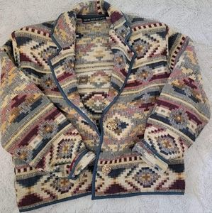Vintage Aztec Southwestern boho crop tapestry coat